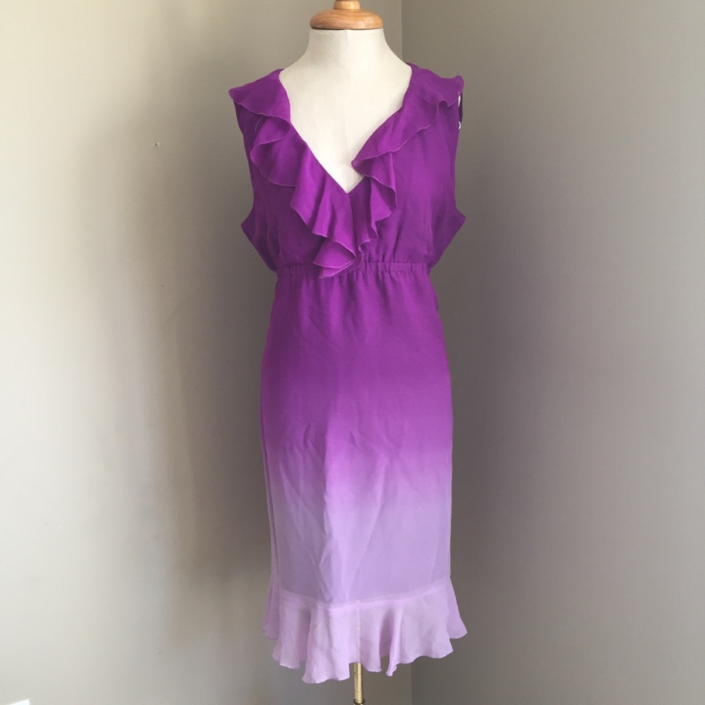 Gianni Bini Silk Purple ombré ruffle dress 12